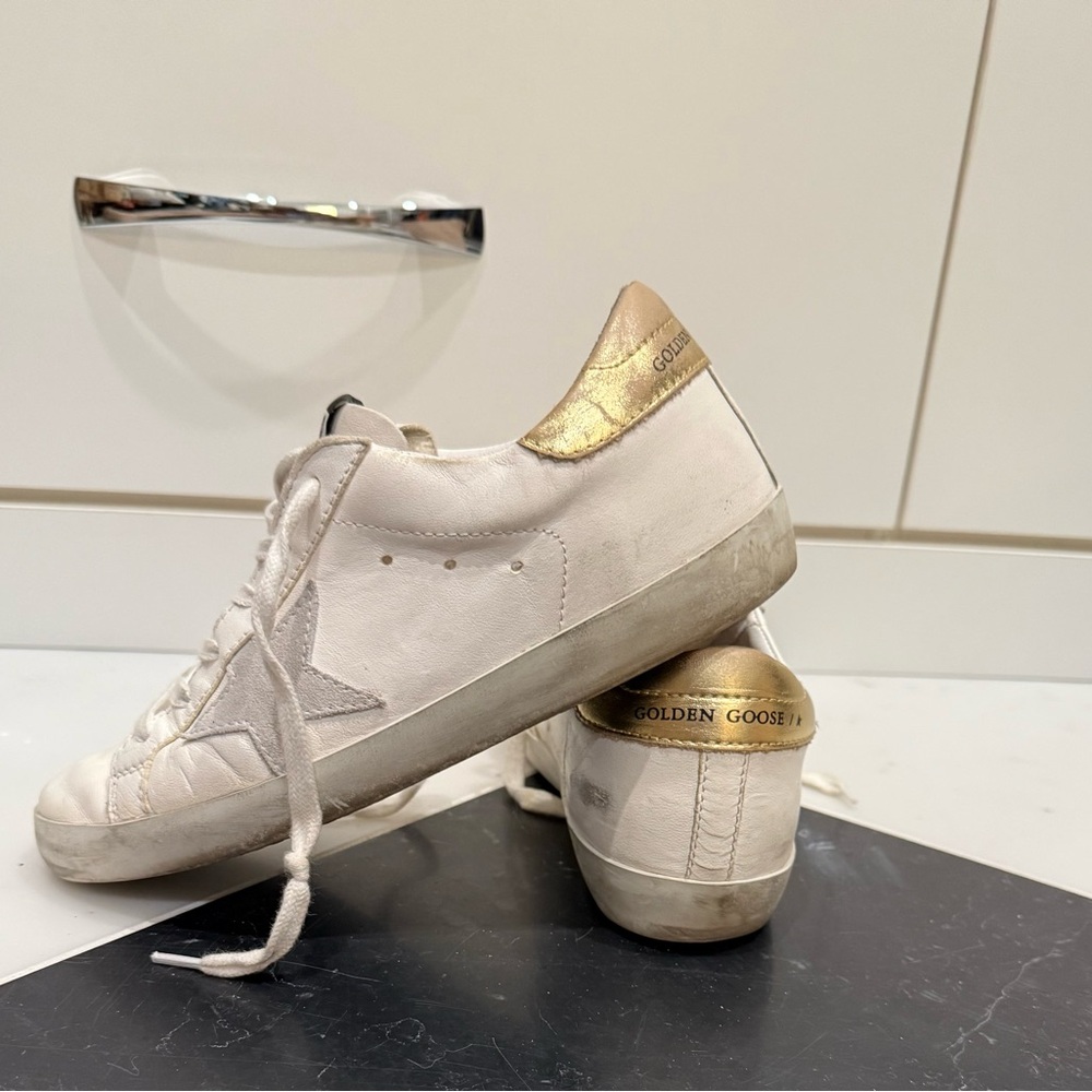 Golden Goose White Sneakers with Gold Heel